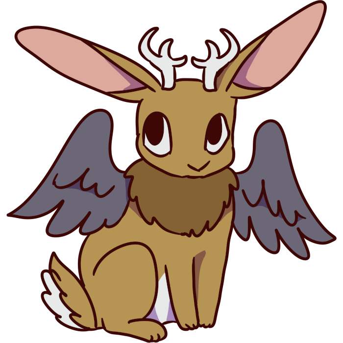  a wolpertinger, a jackrabbit with antlers and wings, with a tan coat and grey wings